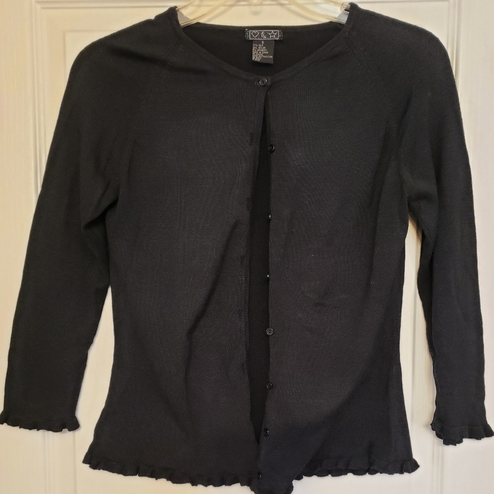 Heart Moon Star Silk Blend Black Button Down Cardigan- Size S